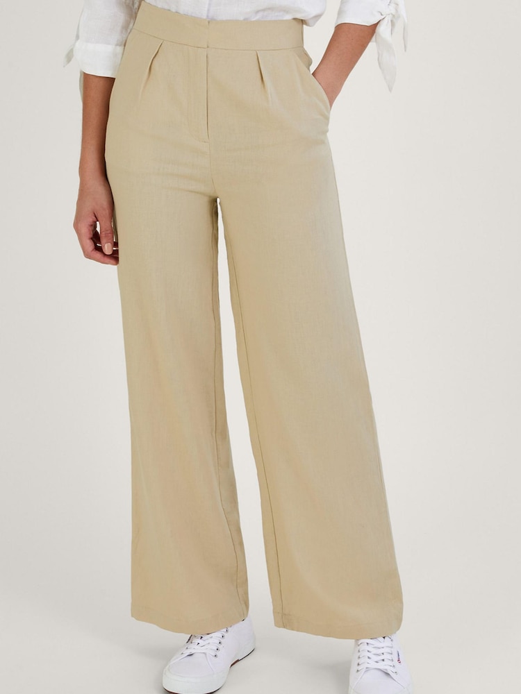 Monsoon Natural Jenny Shorter Length Trousers in Linen Blend - Image 1 of 4