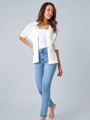 Roman White Stitch Detail Knit 100% Cotton Cardigan - Image 2 of 5