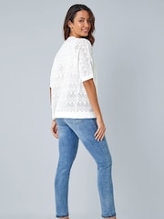 Roman White Stitch Detail Knit 100% Cotton Cardigan - Image 3 of 5