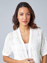 Roman White Stitch Detail Knit 100% Cotton Cardigan - Image 4 of 5