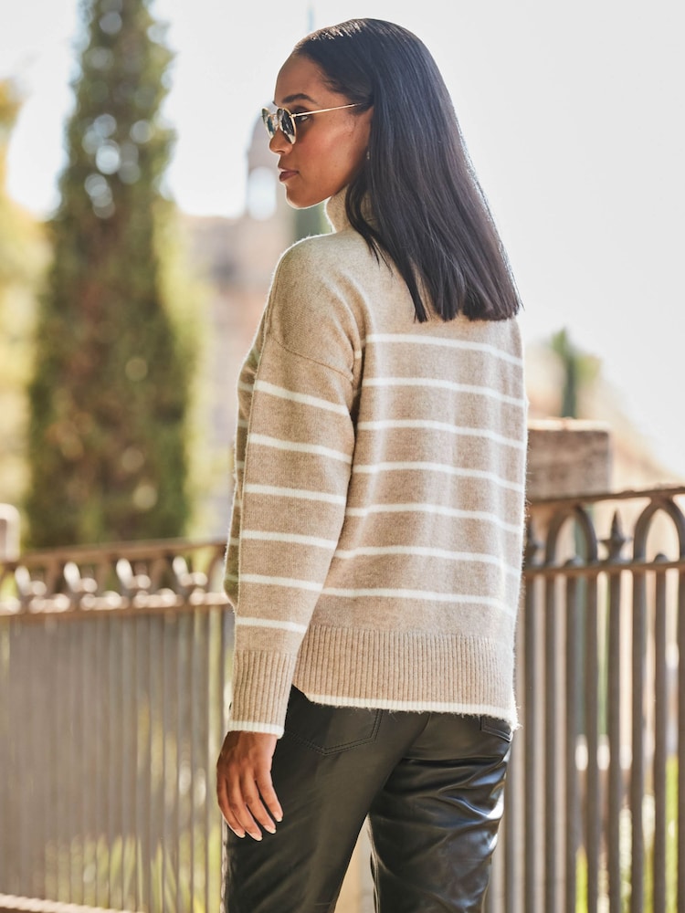 Sosandar Brown Stripe Roll Neck Jumper - Image 2 of 5
