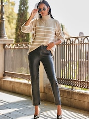 Sosandar Brown Stripe Roll Neck Jumper - Image 3 of 5