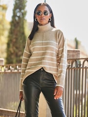 Sosandar Brown Stripe Roll Neck Jumper - Image 4 of 5