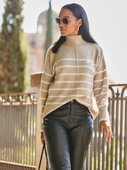 Sosandar Brown Stripe Roll Neck Jumper - Image 5 of 5