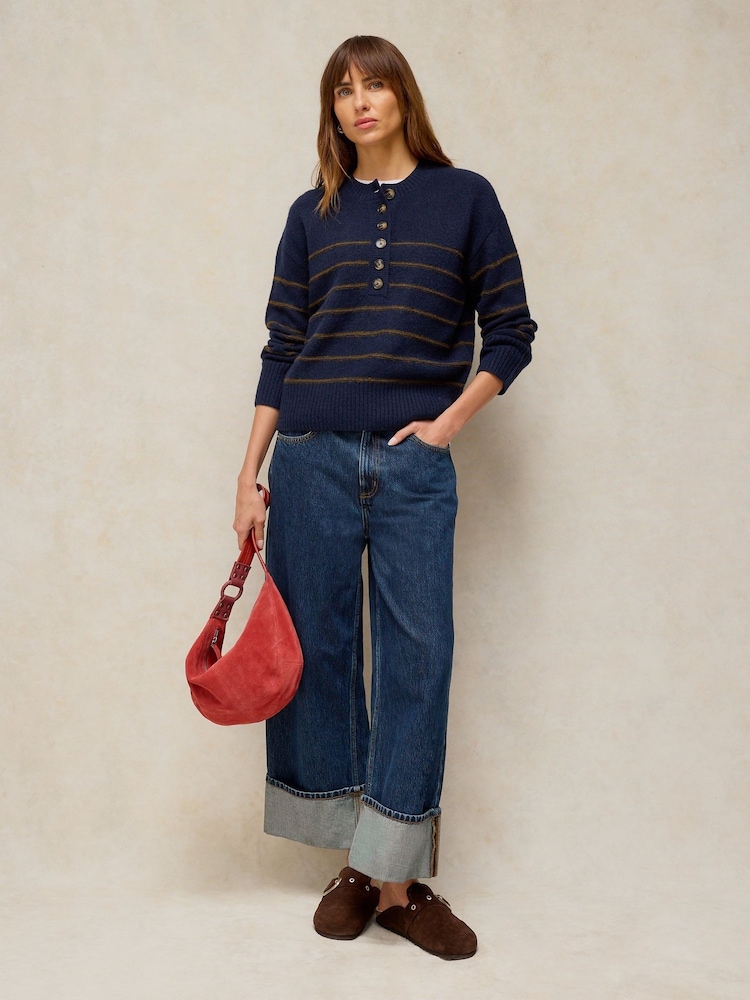 White Stuff Blue Stripe Henley Jumper - Image 1 of 6 White Stuff Blue Stripe Henley Jumper - Image 1 of 6