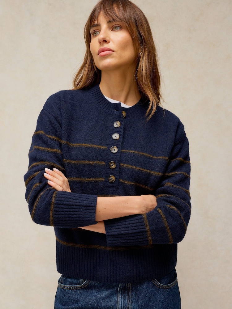 White Stuff Blue Stripe Henley Jumper - Image 2 of 6 White Stuff Blue Stripe Henley Jumper - Image 2 of 6