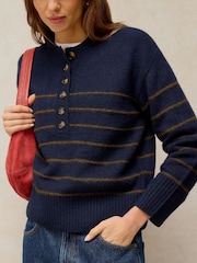 White Stuff Blue Stripe Henley Jumper - Image 4 of 6