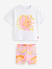 Pink/White Rainbow Sun 100% Cotton Short Sleeve Top and Cycle Shorts Set (3mths-7yrs) - Image 5 of 7