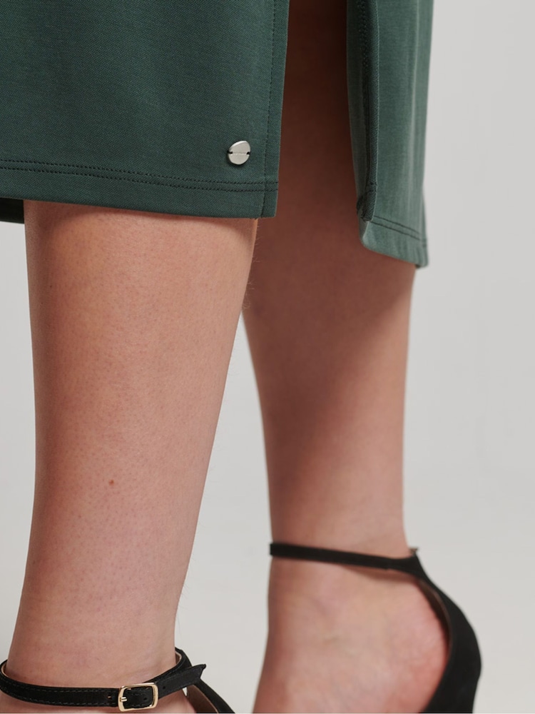 green emerald velvet dress Superdry Khaki Green Jersey Dress with Drawstring