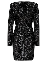 Pour Moi Black Whitney Velvet Sequin V Neck Mini Dress - Image 4 of 4