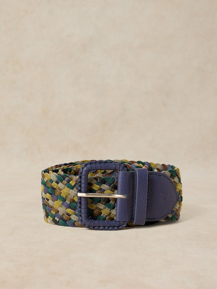 White Stuff Blue Leather Wide Weave Belt - Image 1 of 3