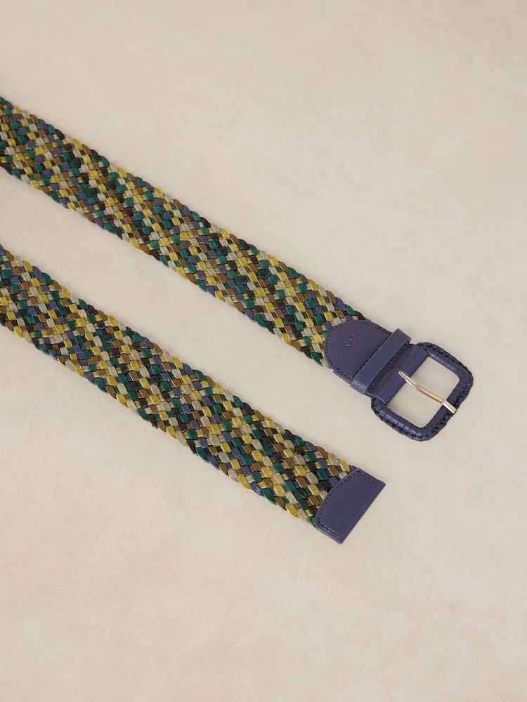 White Stuff Blue Leather Wide Weave Belt - Image 3 of 3
