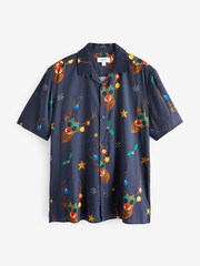 Navy Blue Rudolph Christmas Print Shirt - Image 5 of 7