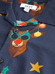 Navy Blue Rudolph Christmas Print Shirt - Image 6 of 7