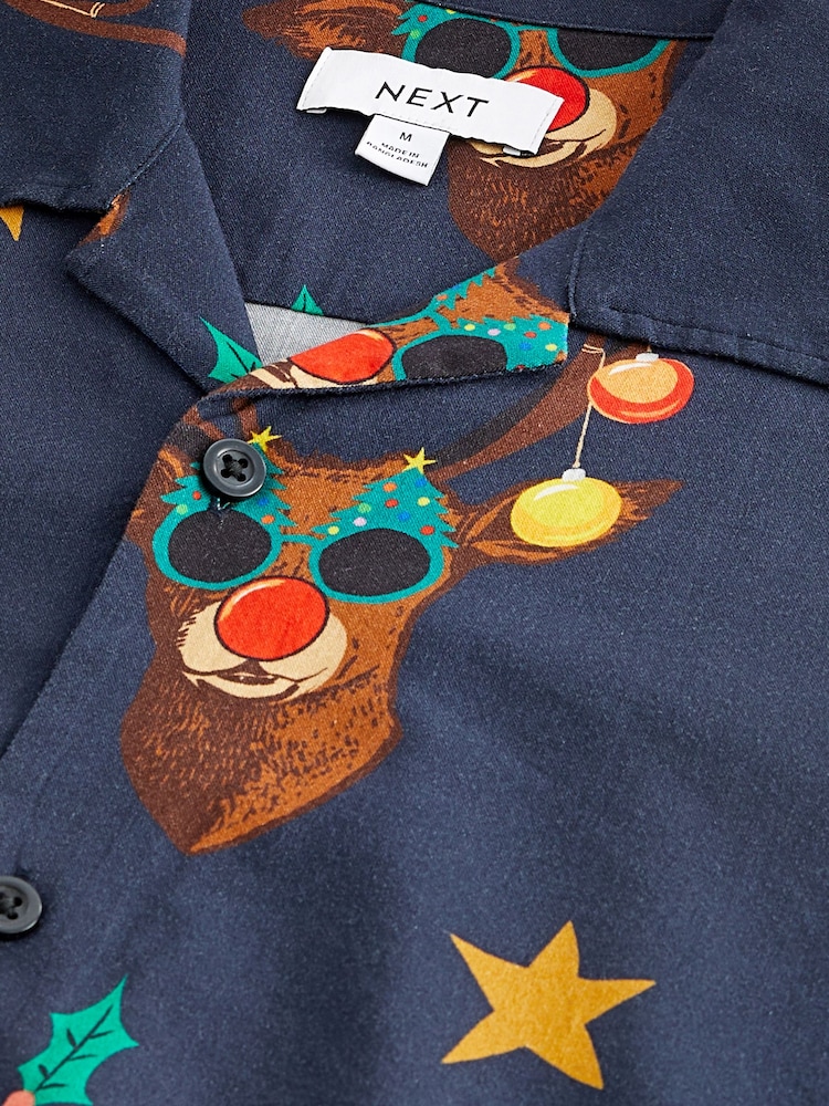 Navy Blue Rudolph Christmas Print Shirt - Image 6 of 7
