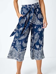 Roman Blue Paisley Print Wide Leg Cropped Trousers - Image 1 of 5