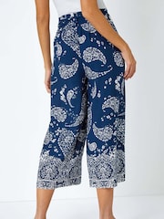 Roman Blue Paisley Print Wide Leg Cropped Trousers - Image 2 of 5