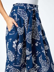 Roman Blue Paisley Print Wide Leg Cropped Trousers - Image 5 of 5