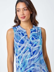 Roman Blue Textured Spot Print Sleeveless Stretch Top - Image 4 of 5