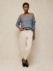 White Stuff Brown/Blue Stripe Textured V-Neck Jumper - Image 2 of 6