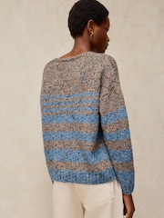 White Stuff Brown/Blue Stripe Textured V-Neck Jumper - Image 3 of 6