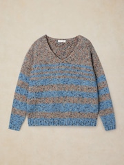 White Stuff Brown/Blue Stripe Textured V-Neck Jumper - Image 5 of 6