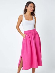 Roman Pink Textured 100% Cotton Maxi Skirt - Image 4 of 5