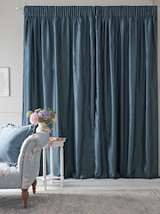 Shabby Chic by Rachel Ashwell® Teal Pencil Pleat Faux Slub Silk Blackout Thermal Curtains - Image 1 of 4