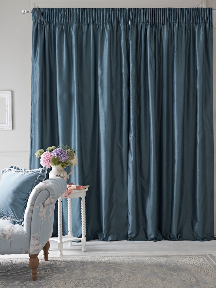 Shabby Chic by Rachel Ashwell® Teal Pencil Pleat Faux Slub Silk Blackout Thermal Curtains - Image 1 of 4 Shabby Chic by Rachel Ashwell® Teal Pencil Pleat Faux Slub Silk Blackout Thermal Curtains - Image 1 of 4
