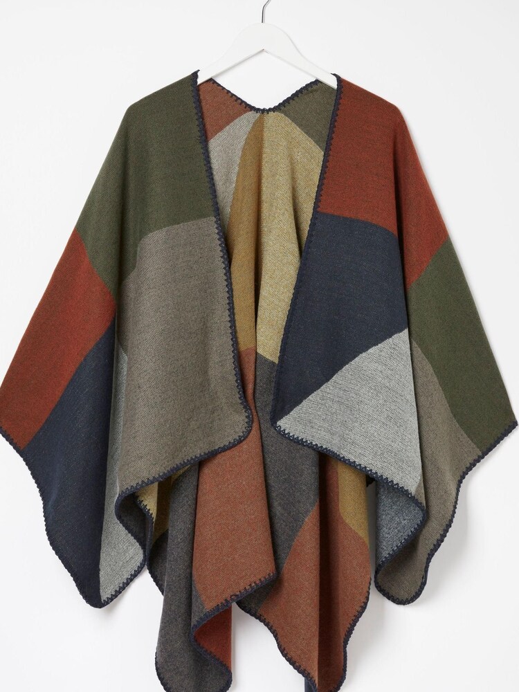FatFace Natural Bold Check Cape - Image 1 of 1 FatFace Natural Bold Check Cape - Image 1 of 1