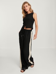 Black/Ecru Cream Linen Blend Side Stripe Track Trousers - Image 1 of 7