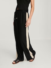 Black/Ecru Cream Linen Blend Side Stripe Track Trousers - Image 2 of 7