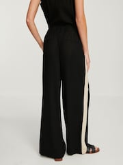 Black/Ecru Cream Linen Blend Side Stripe Track Trousers - Image 3 of 7