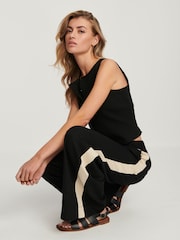 Black/Ecru Cream Linen Blend Side Stripe Track Trousers - Image 4 of 7