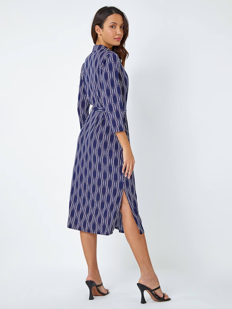 Roman Blue Geometric Print Shirt Dress - Image 2 of 5