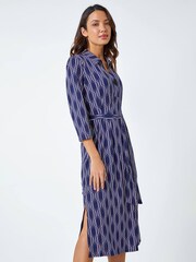 Roman Blue Geometric Print Shirt Dress - Image 3 of 5
