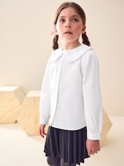 White Long Sleeve Lace Trim School Blouse (3-14yrs) - Image 1 of 10