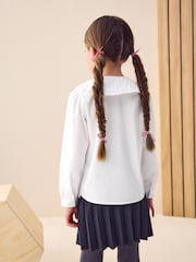 White Long Sleeve Lace Trim School Blouse (3-14yrs) - Image 2 of 10