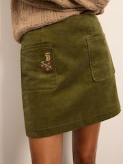 BHOEM Khaki Green Cord Embroidered Patch Pockets Mini Skirt - Image 1 of 6