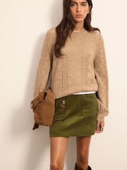 BHOEM Khaki Green Cord Embroidered Patch Pockets Mini Skirt - Image 4 of 6