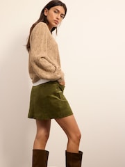 BHOEM Khaki Green Cord Embroidered Patch Pockets Mini Skirt - Image 6 of 6
