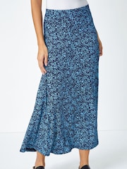 Roman Blue Ditsy Floral Stretch Midi Skirt - Image 1 of 5