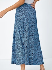 Roman Blue Ditsy Floral Stretch Midi Skirt - Image 2 of 5