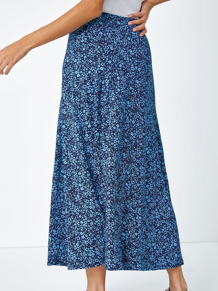 Roman Blue Ditsy Floral Stretch Midi Skirt - Image 2 of 5