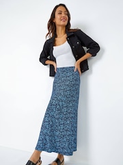 Roman Blue Ditsy Floral Stretch Midi Skirt - Image 3 of 5