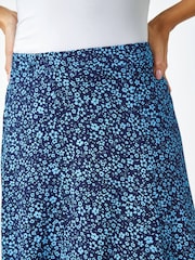 Roman Blue Ditsy Floral Stretch Midi Skirt - Image 5 of 5