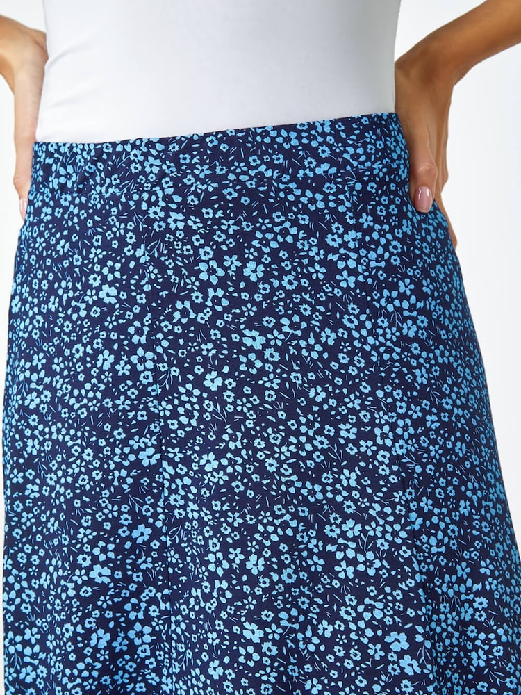 Roman Blue Ditsy Floral Stretch Midi Skirt - Image 5 of 5