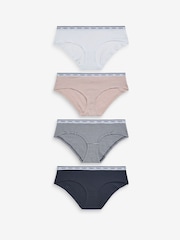 Pink/Blue Stripe Short Cotton Rich Logo Knickers 4 Pack - Image 1 of 10