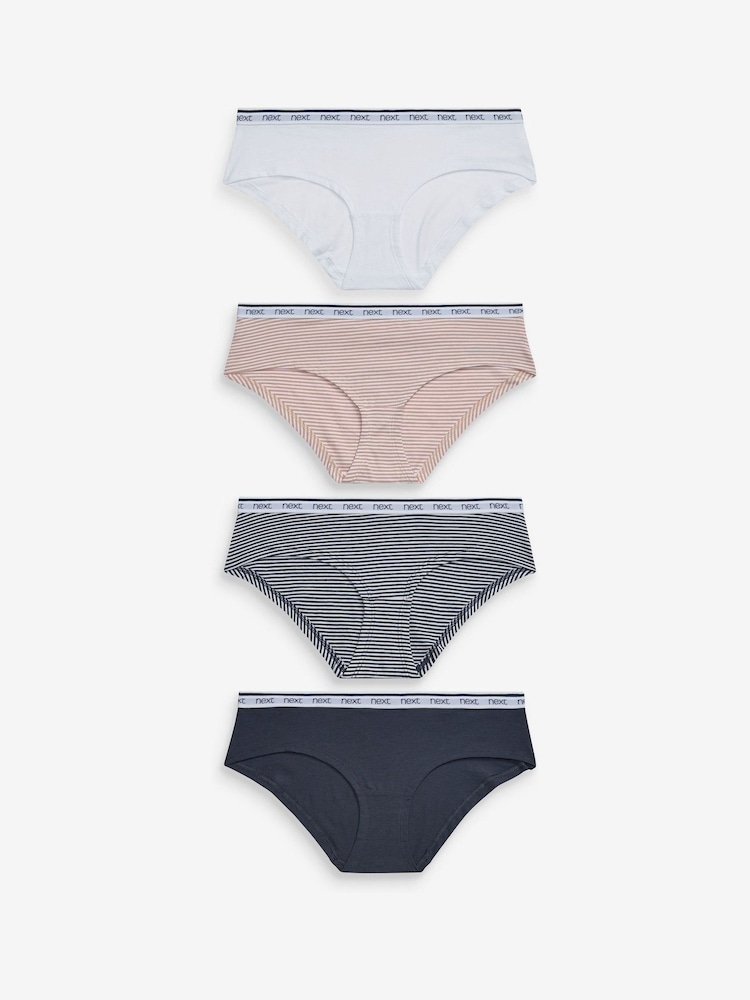 Pink/Blue Stripe Short Cotton Rich Logo Knickers 4 Pack - Image 1 of 10