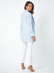Roman Blue Textured Check Boucle Blazer Jacket - Image 3 of 5